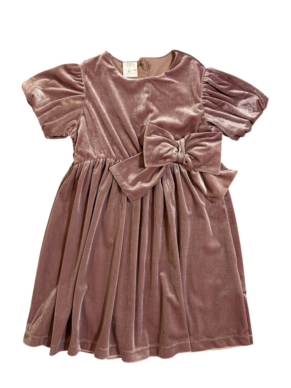 Zara Mauve Pink Velvet Bow-Front Girls' Dress